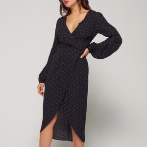 Elegant Black Polka Dot Midi Dress